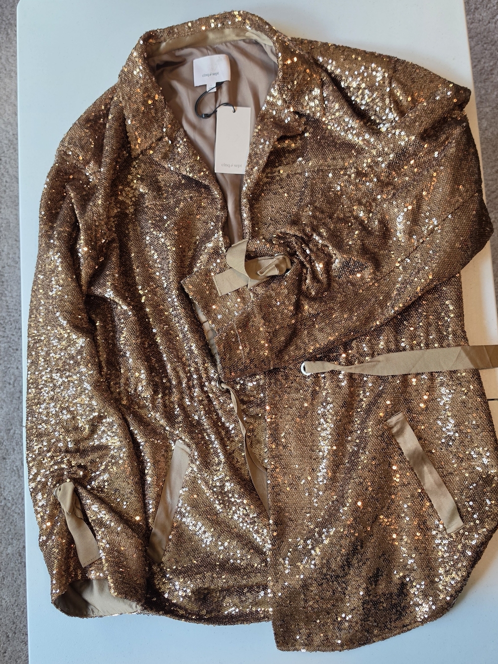 cinq a sept Gold Sequin Blazer